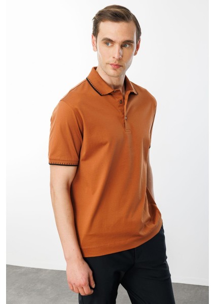 Erkek Polo Yaka Merserize T-Shirt Kiremit