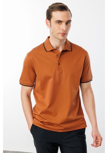 Erkek Polo Yaka Merserize T-Shirt Kiremit