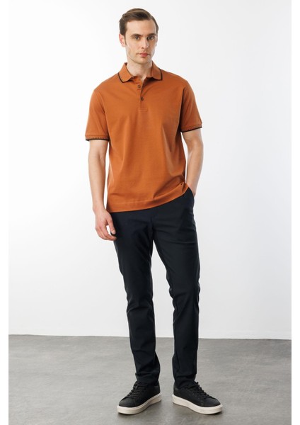 Erkek Polo Yaka Merserize T-Shirt Kiremit