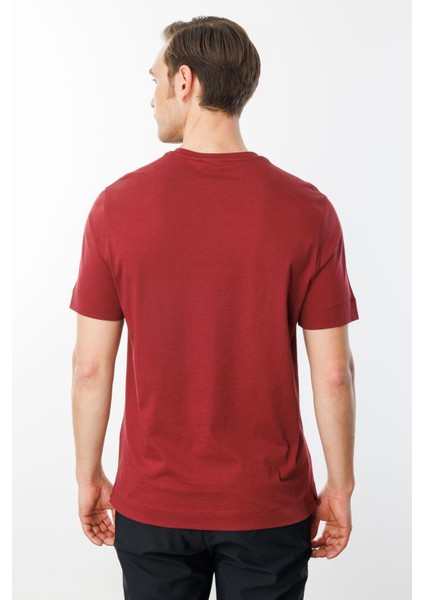 Erkek Sıfır Yaka Pamuklu T-Shirt Bordo