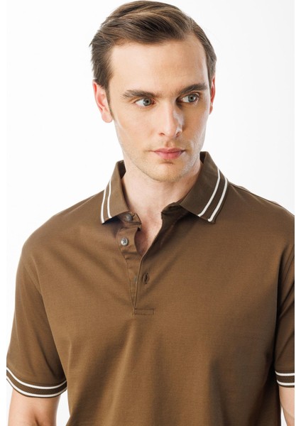 Erkek Polo Yaka Merserize T-Shirt Kahve fırsatları