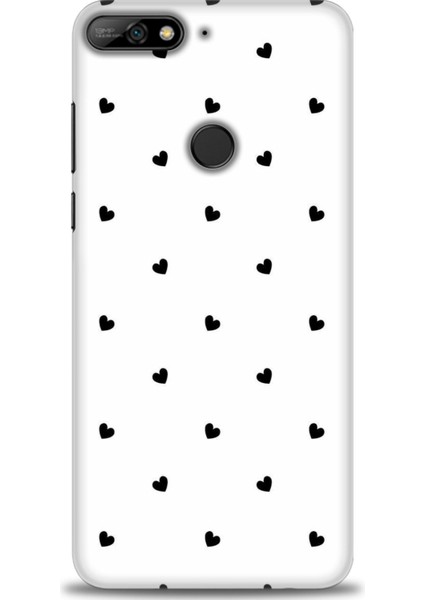 Huawei Y7 2018 Kılıf Hd Baskılı - Siyah Kalpler