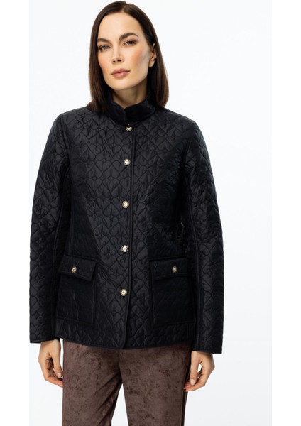 Dik Yaka Kapitone Kadın Mont