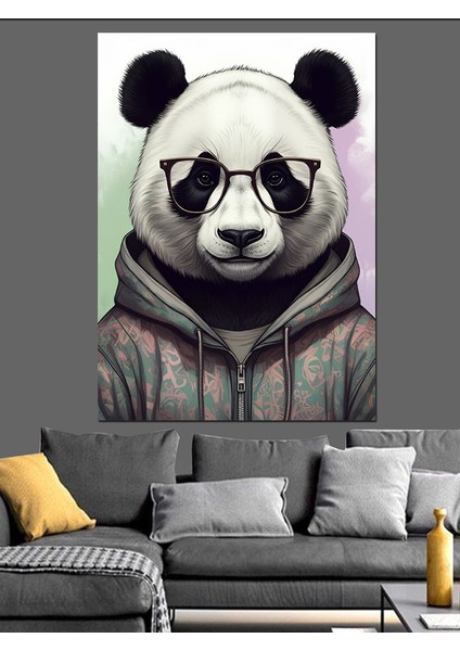 Gözlüklü Panda Figürü Dekoratif Kanvas - Mdf Ahşap Tablo