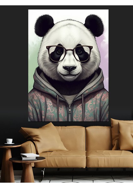 Gözlüklü Panda Figürü Dekoratif Kanvas - Mdf Ahşap Tablo fırsatları