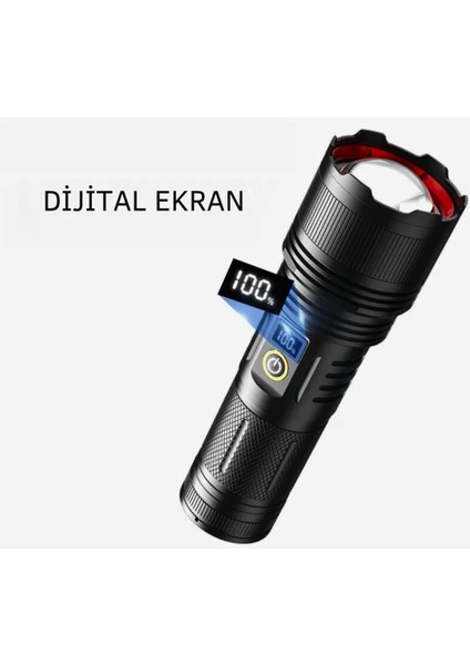 40W 2000 Lümen Şarjlı El Feneri - Zumlanabilir, USB Şarjlı, LCD Ekranlı, GT40W LED