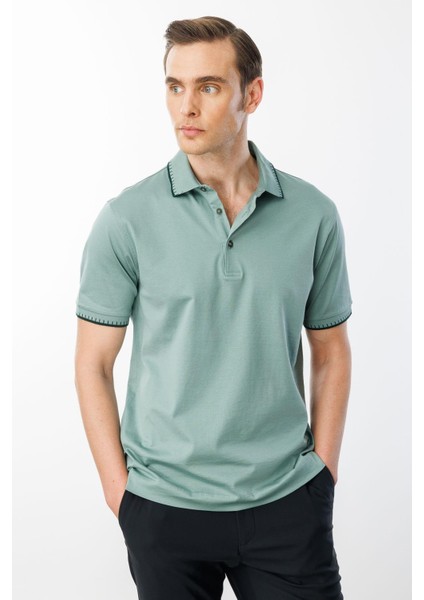 Erkek Polo Yaka Merserize T-Shirt Ç.yeşil