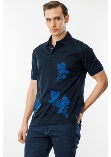 Erkek Polo Yaka Merserize T-Shirt Lacivert_6