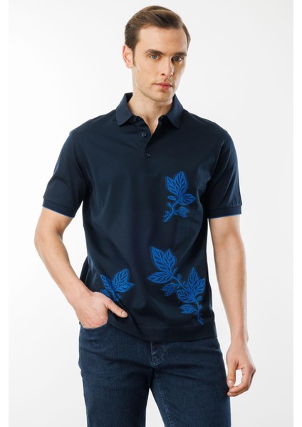 Erkek Polo Yaka Merserize T-Shirt Lacivert_6
