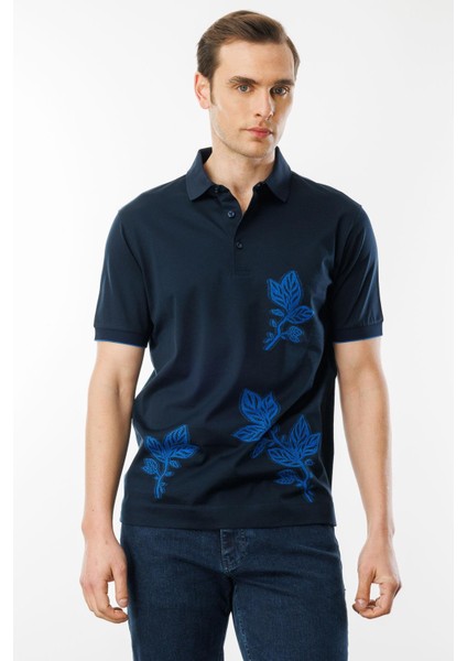 Erkek Polo Yaka Merserize T-Shirt Lacivert_6