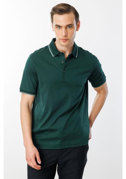Erkek Polo Yaka Merserize T-Shirt N.yeşili