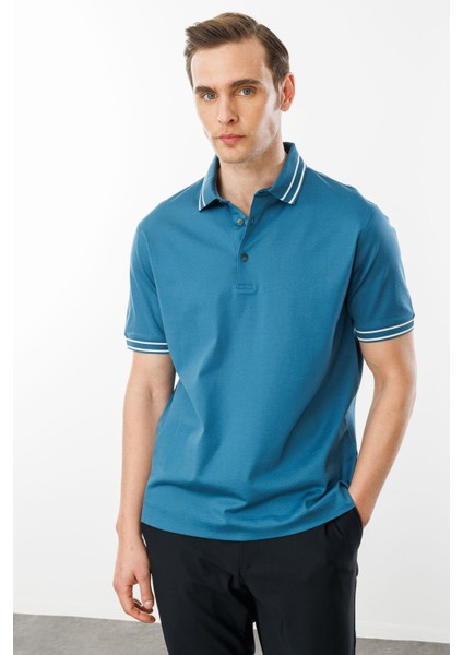 Erkek Polo Yaka Merserize T-Shirt Petrol