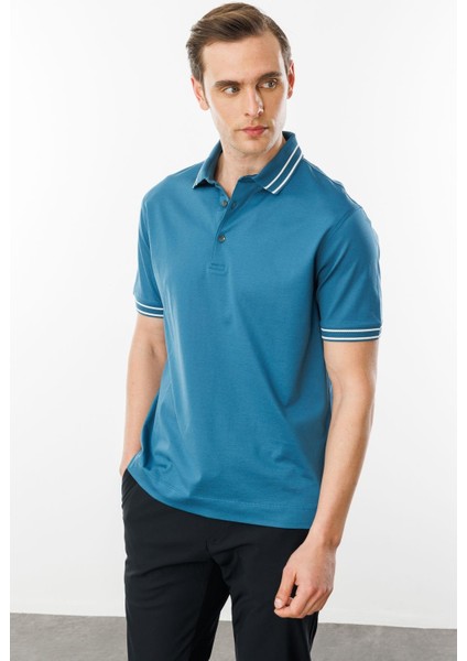 Erkek Polo Yaka Merserize T-Shirt Petrol fiyatları