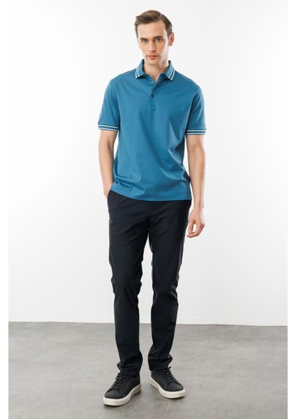 Erkek Polo Yaka Merserize T-Shirt Petrol modelleri