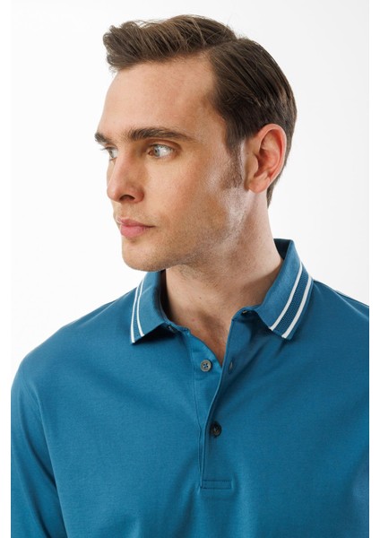 Erkek Polo Yaka Merserize T-Shirt Petrol indirimleri