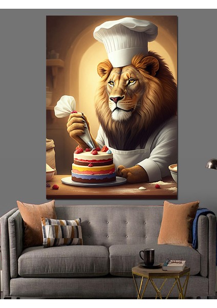 Pastacı Aslan Şef Dekoratif Kanvas - Mdf Ahşap Tablo