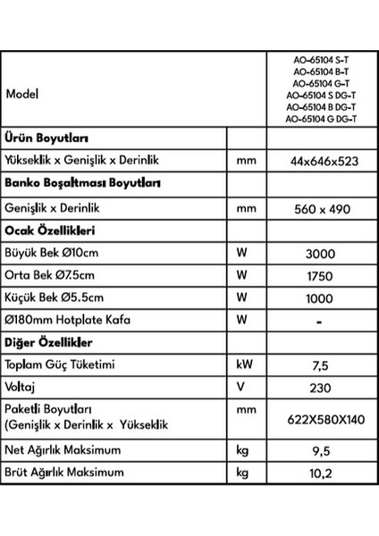 AO-65104 B-Dg-T 65 cm 4 Gözü Gazlı Ankastre Ocak indirimleri