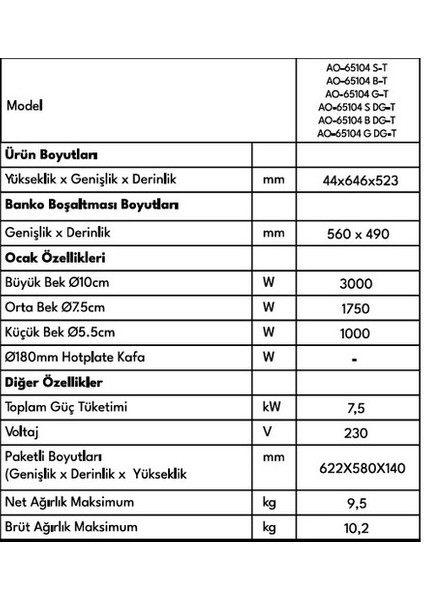 AO-65104 S-Dg-T 65 cm 4 Gözü Gazlı Ankastre Ocak indirimleri