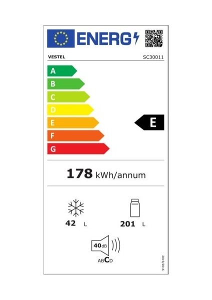 SC30011 242 Lt E Enerji Sınıfı Statik Buzdolabı