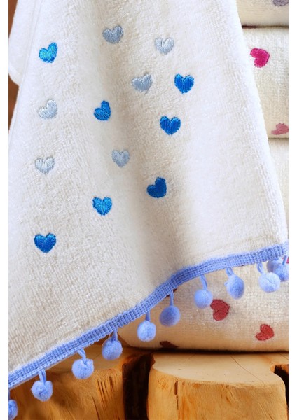 Ponponlu 6 Adet Kalpli Nakışlı - Kalp Desenli El ve Yüz Havlu Seti - Mutfak Havlusu 30X50 cm fiyatları