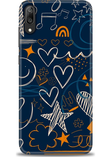 Huawei Y7 Prime 2019 Kılıf Hd Baskılı - Notalar ve Kalpler