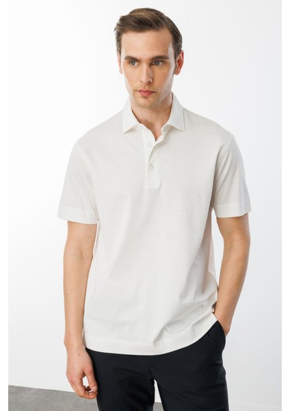 Erkek Polo Yaka Merserize T-Shirt K.beyaz
