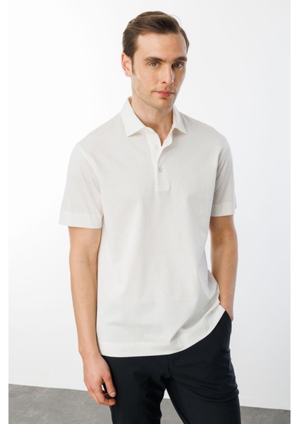 Erkek Polo Yaka Merserize T-Shirt K.beyaz