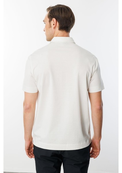 Erkek Polo Yaka Merserize T-Shirt K.beyaz