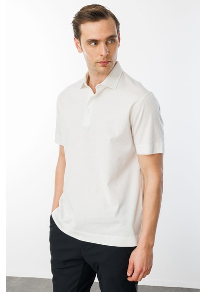 Erkek Polo Yaka Merserize T-Shirt K.beyaz