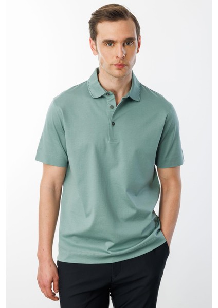Erkek Polo Yaka Merserize T-Shirt Ç.yeşil