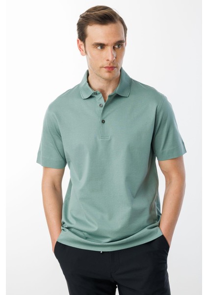 Erkek Polo Yaka Merserize T-Shirt Ç.yeşil