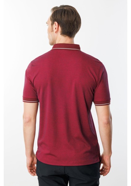 Erkek Polo Yaka Yakası ve Kolu Triko T-Shirt Bordo