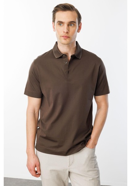 Erkek Polo Yaka Merserize T-Shirt K.kahve
