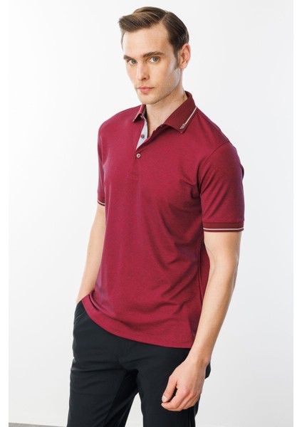 Erkek Polo Yaka Yakası ve Kolu Triko T-Shirt Bordo fiyatları