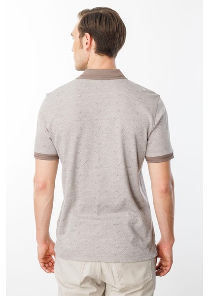 Erkek Fermuarlı Jakarlı T-Shirt Bej