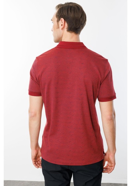 Erkek Fermuarlı Jakarlı T-Shirt Bordo fırsatları