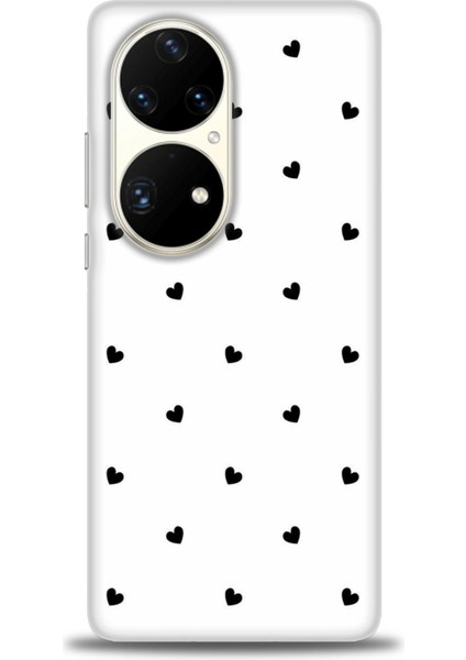 Huawei P50 Pro Kılıf Hd Baskılı - Siyah Kalpler