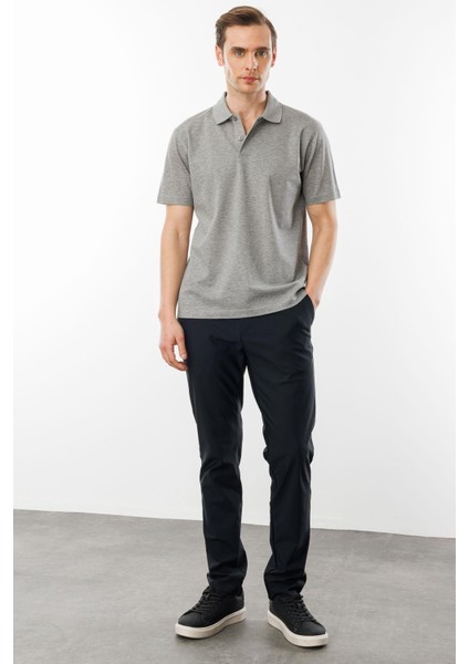 Erkek Polo Yaka Pike Merserize T-Shirt Gri Melanj