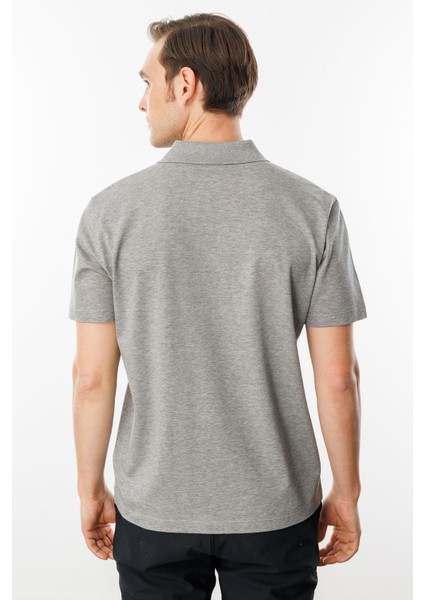 Erkek Polo Yaka Pike Merserize T-Shirt Gri Melanj