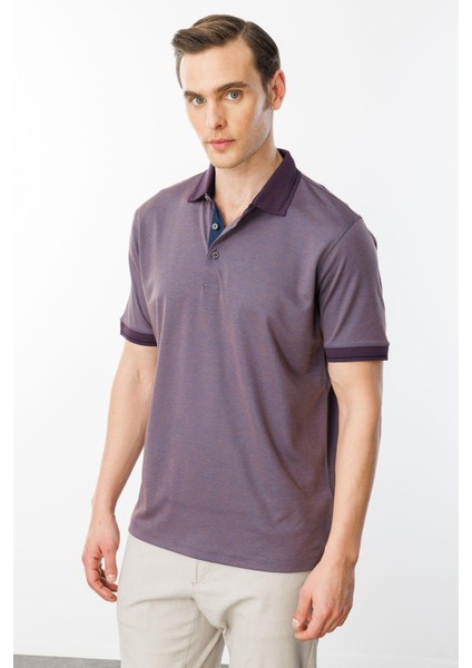 Erkek Polo Yaka Yakası ve Kolu Triko T-Shirt Kahve