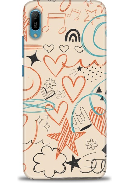 Huawei Y6 2019 Kılıf Hd Baskılı - Notalar Turuncu
