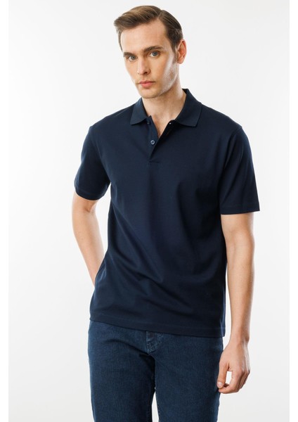 Erkek Polo Yaka Pike Merserize T-Shirt Lacivert fırsatları