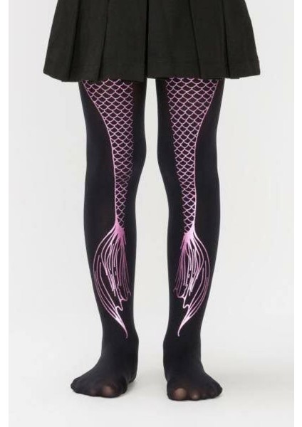 Siyah Balıkcıl Desenli Külotlu Çorap