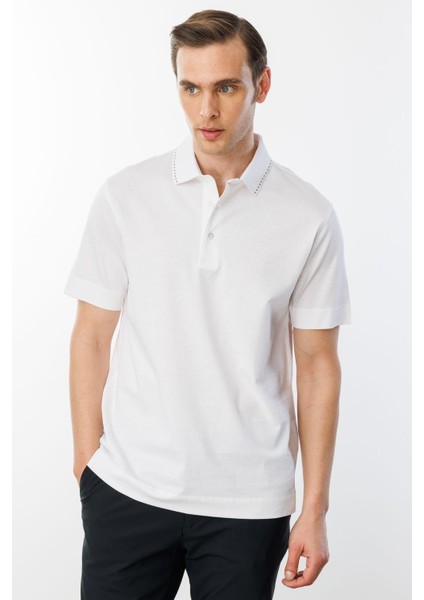 Erkek Polo Yaka Merserize T-Shirt Beyaz