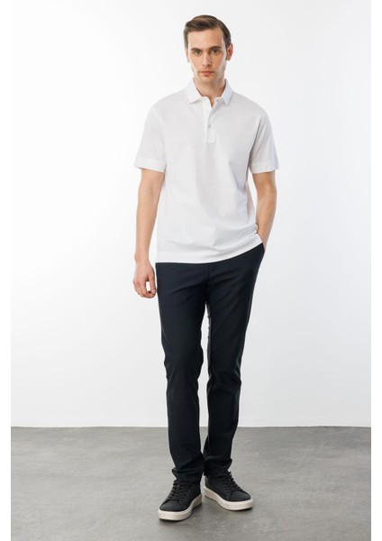 Erkek Polo Yaka Merserize T-Shirt Beyaz