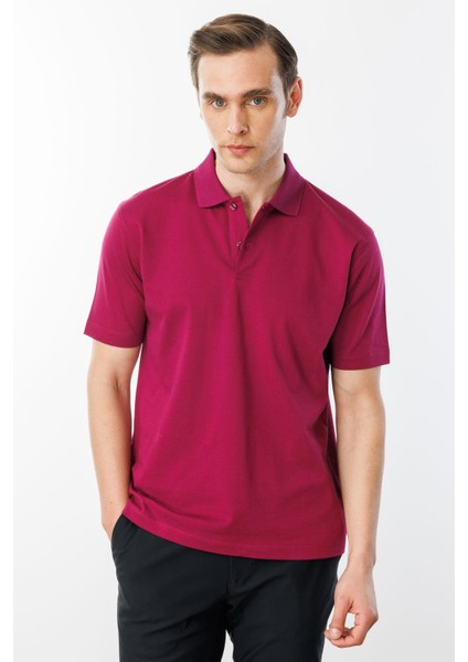 Erkek Polo Yaka Pike Merserize T-Shirt Fuşya
