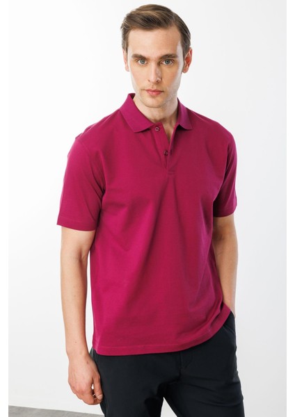 Erkek Polo Yaka Pike Merserize T-Shirt Fuşya fiyatları