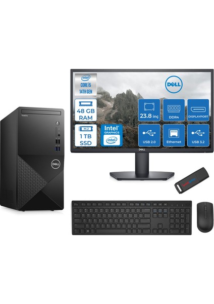 Vostro 3020MT Intel Core I5 14400 48GB 1tb SSD Freedos 23.8 Fhd Monitör Bilgisayar ZTN2042VDT3020MTNF123+ZETTAUSBBELLEK