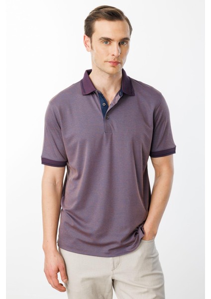 Erkek Polo Yaka Yakası ve Kolu Triko T-Shirt Kahve