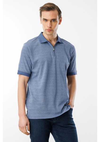 Erkek Fermuarlı Jakarlı T-Shirt Lacivert fırsatları